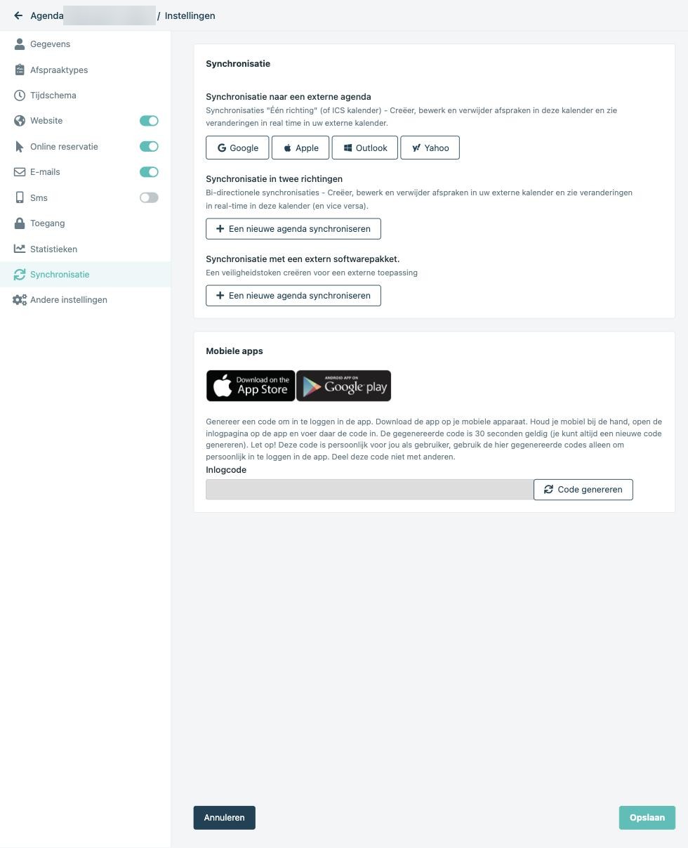 Het tabblad Synchronisatie in Progenda met het blok voor een extern softwarepakket